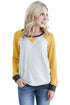 Sexy Yellow Raglan Sleeve Patch Elbow Sweatshirt Top